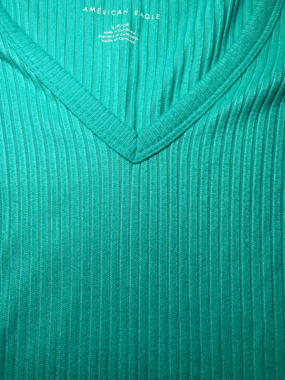 American Eagle V-Neck Plush Long Sleeve Ribbed Top Caribbean Green Size Small - Picture 11 of 12